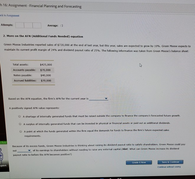  h 16: Assignment - Financial Planning and Forecasting ack to Assignment