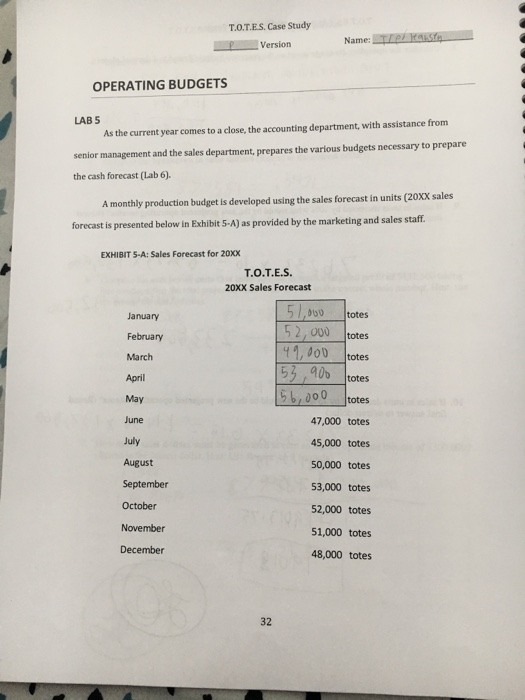  T.O.T.ES. Case Study Name: ey Kaista Version OPERATING BUDGETS LAB 5
