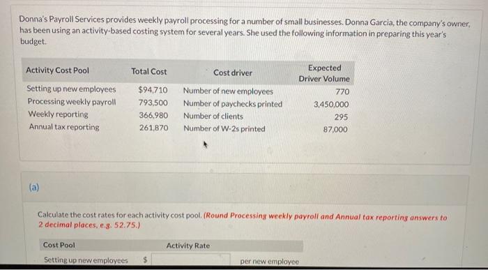  Donna's Payroll Services provides weekly payroll processing for a number of