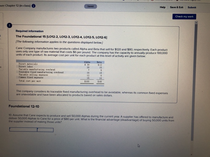  ver Chapter 12 (in-class) Help Save&Exit Submit Check my work Required