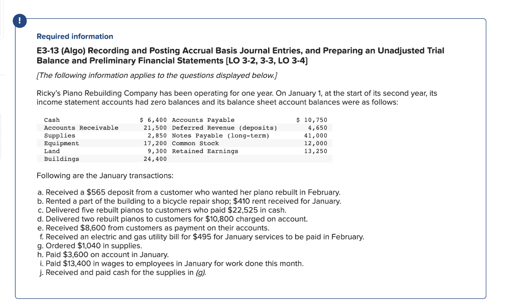 ! Required information E3-13 (Algo) Recording and Posting Accrual Basis Journal