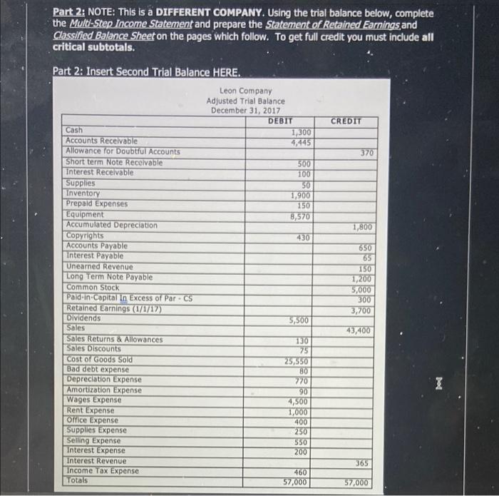  Part 2: NOTE: This is a DIFFERENT COMPANY. Using the trial