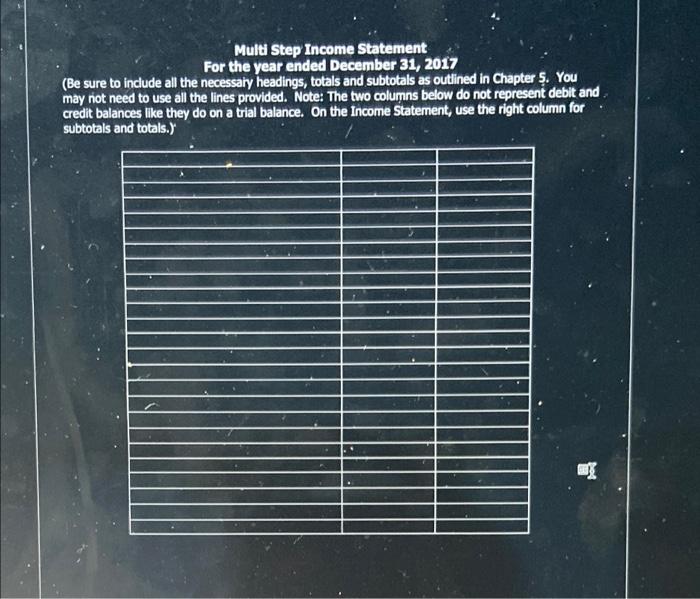 balance below, complete the Multi-Step Income Statement and prepare the Statement of