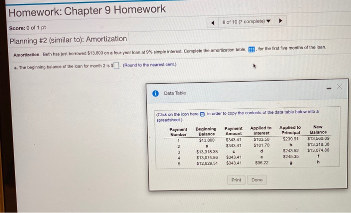 please answer all letters A-H Homework: Chapter 9 Homework 8 of 10