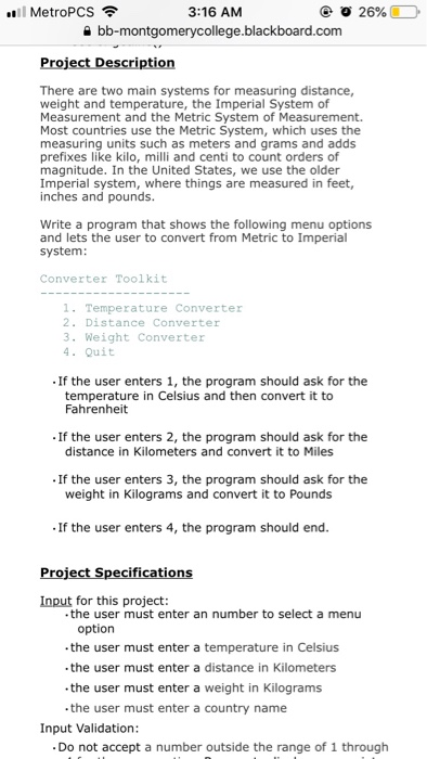  Project Description WRITE CODE IN C++ LANGUAGE There are two main