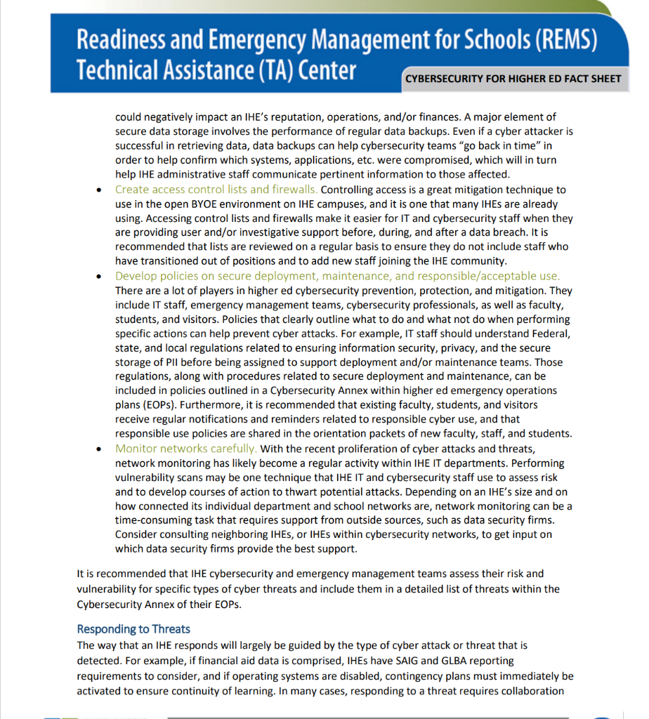 regulations? Technical Assistance (TA) Center Cybersecurity Considerations for Institutions of Higher Education