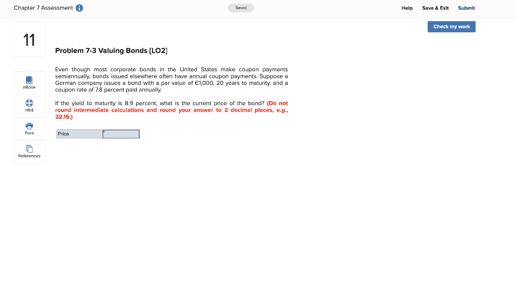  Chapter 7 Assessment A Saved Help Save & Exit Submit Check