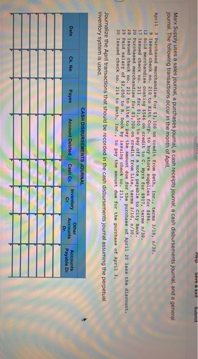 helppp meip save a Exit Submit Marx Supply uses a sales journal,