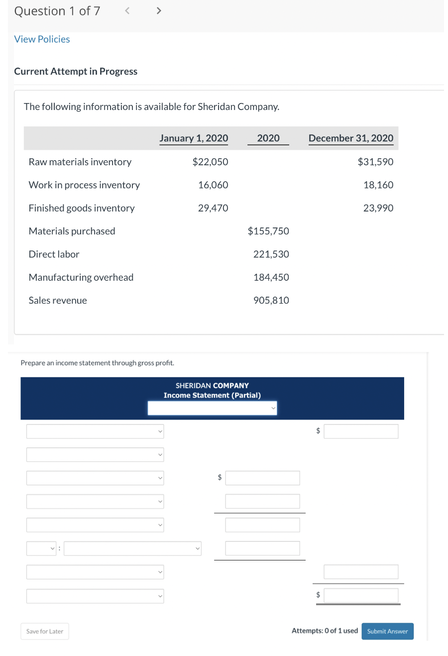 Current Attempt in Progress The following information is available for Sheridan
