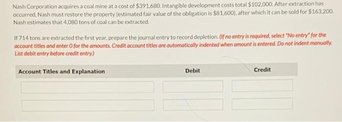 using this information, solve and complete journal entry. Nash Corporation acquires a