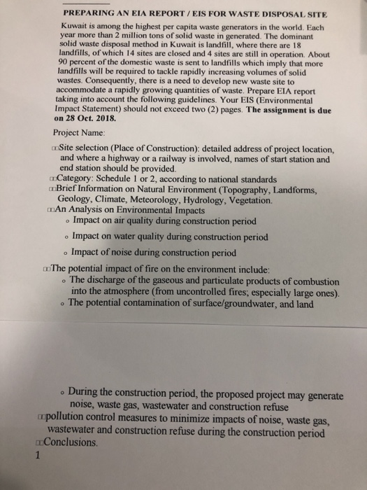  PREPARING AN EIA REPORT/EIS FOR WASTE DISPOSAL SITE Kuwait is among