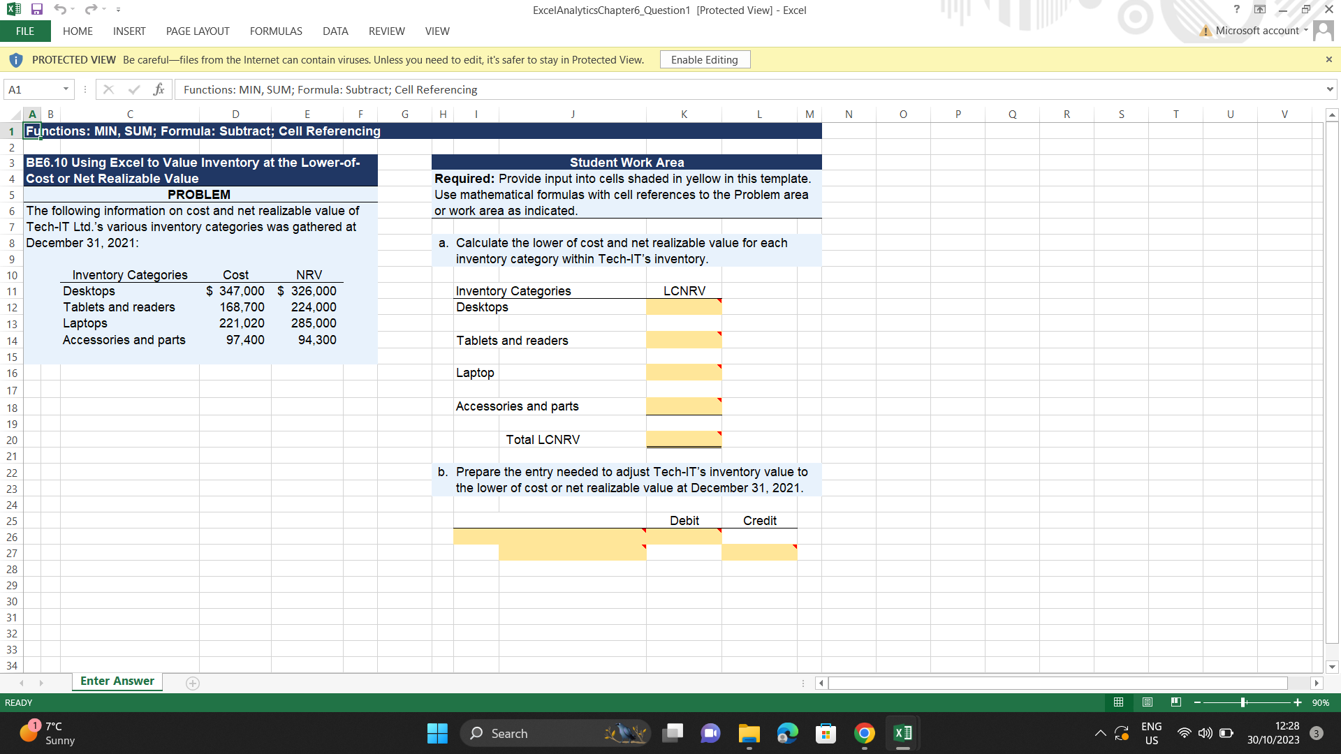  ExcelAnalyticsChapter6_Question1 [Protected View] - Excel - x FILE HOME INSERT PAGE