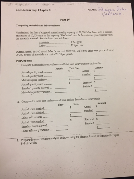  Cost Accounting: Chapter 8 Part IV Computing materials and labor variances