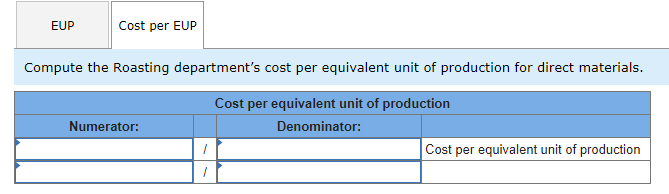uses the FIFO method. Production unit information for the Roasting department follows.