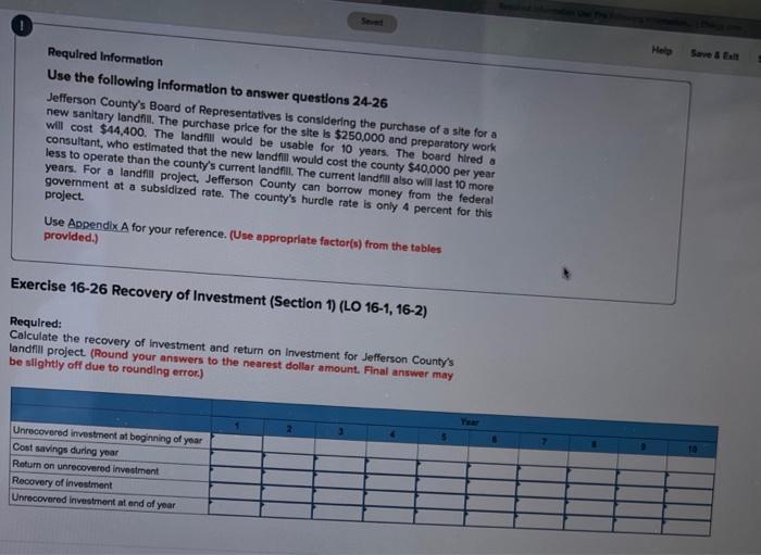 please answer question completely Hele Save & Required Information Use the following