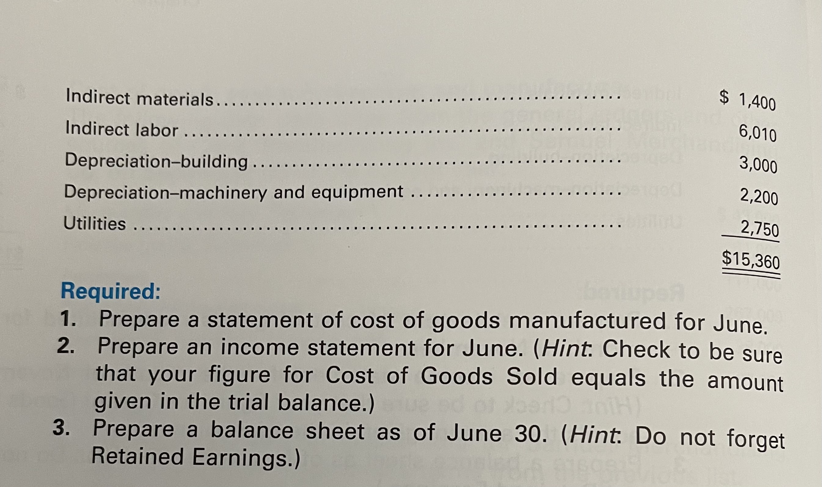 is below and the required section is the questions to answer Required: