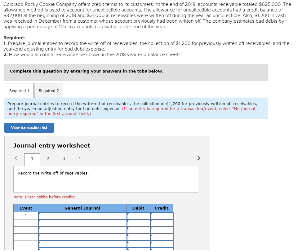  Colorado Rocky Cookie Company offers credit terms to its customers. At