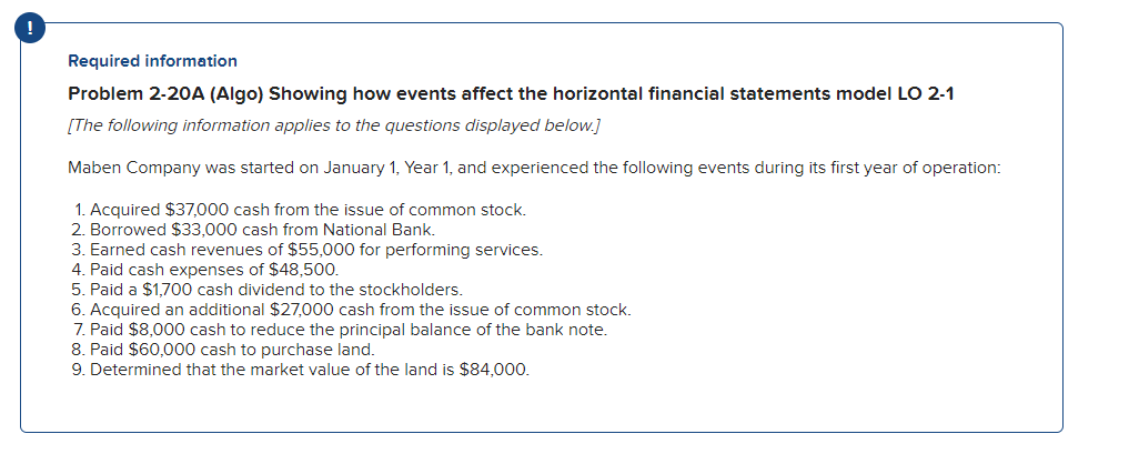 Please answer using tables matching the question. Required information Problem 2-20A (Algo)