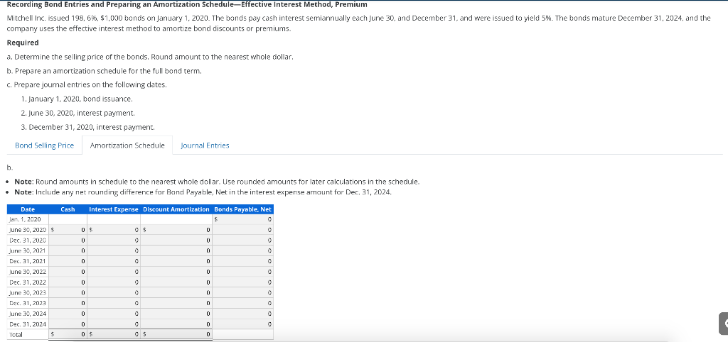 Mitchell Inc. issued 198, 6%, $1,000 bonds on January 1, 2020. The