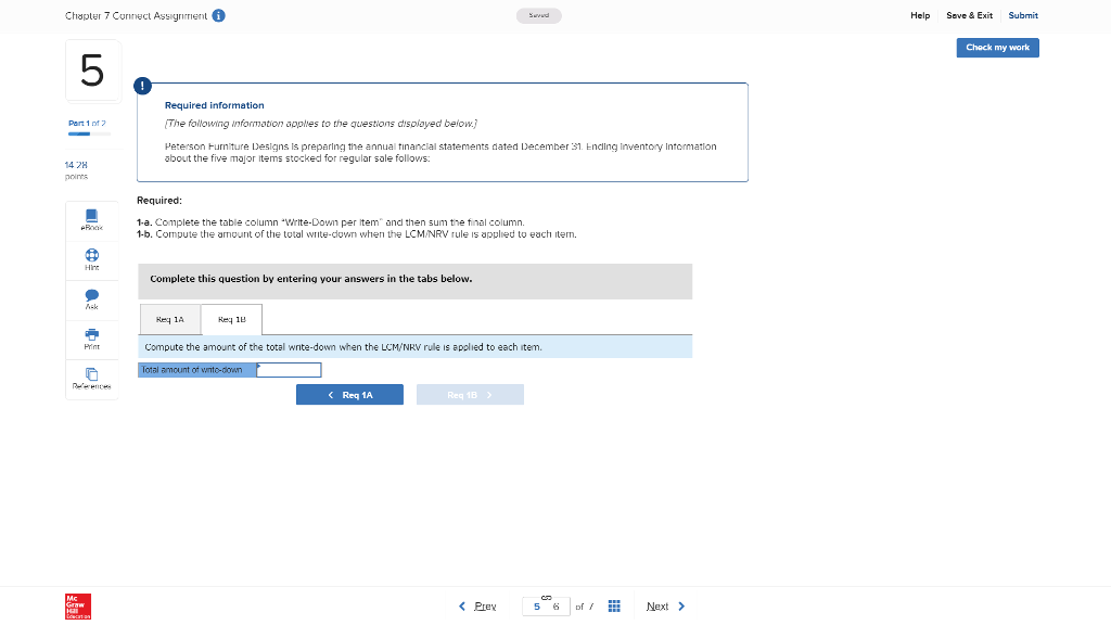 Submit Chack my work 5 Required information The following information applies to