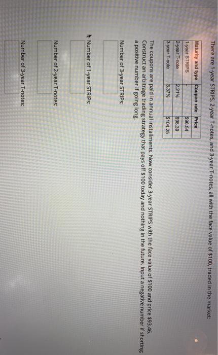  There are 1-year STRIPS, 2-year T-notes, and 3-year T-notes, all with