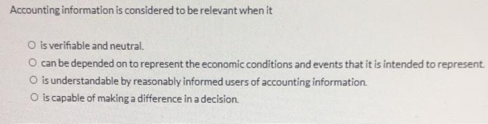  Accounting information is considered to be relevant when it O is