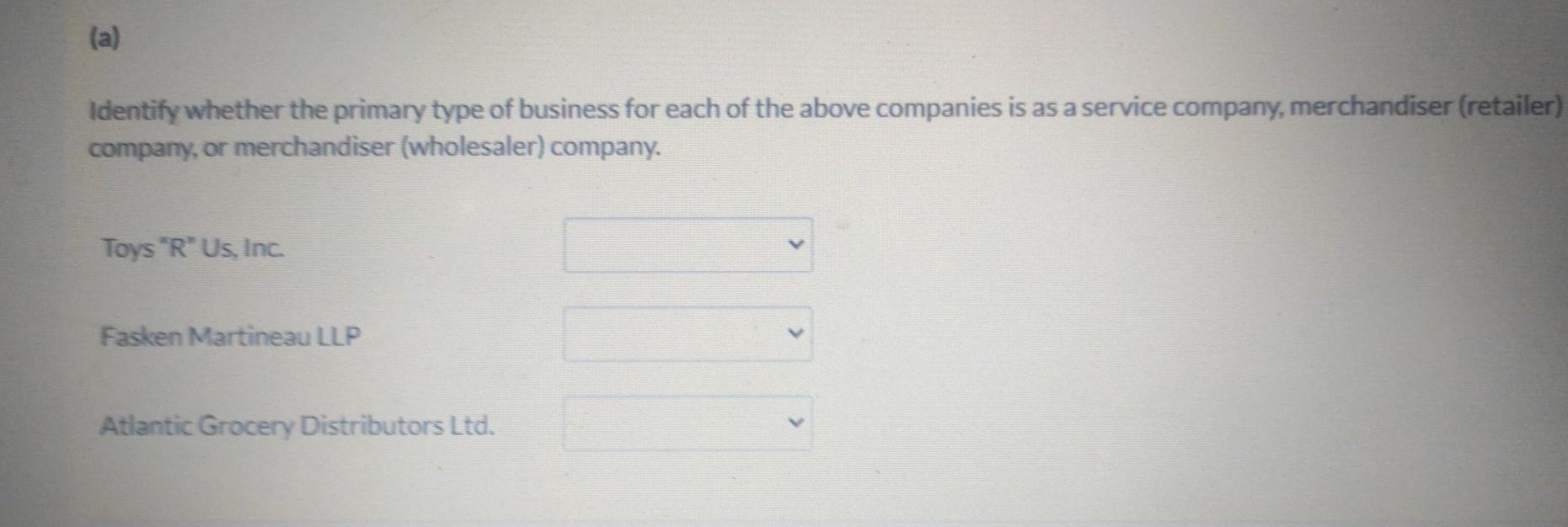 a brief description of their business. 1. Toys"R"Us, Inc. sells toys. 2.