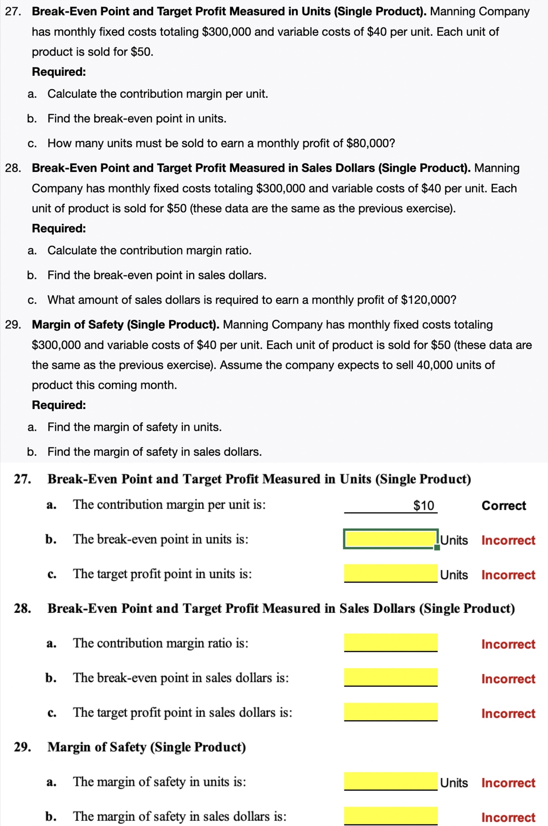  Fill out the missing data for problem 27,28, and 29. 