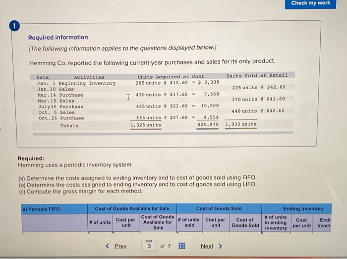  help with a,b,c Check my work Required information [The following information