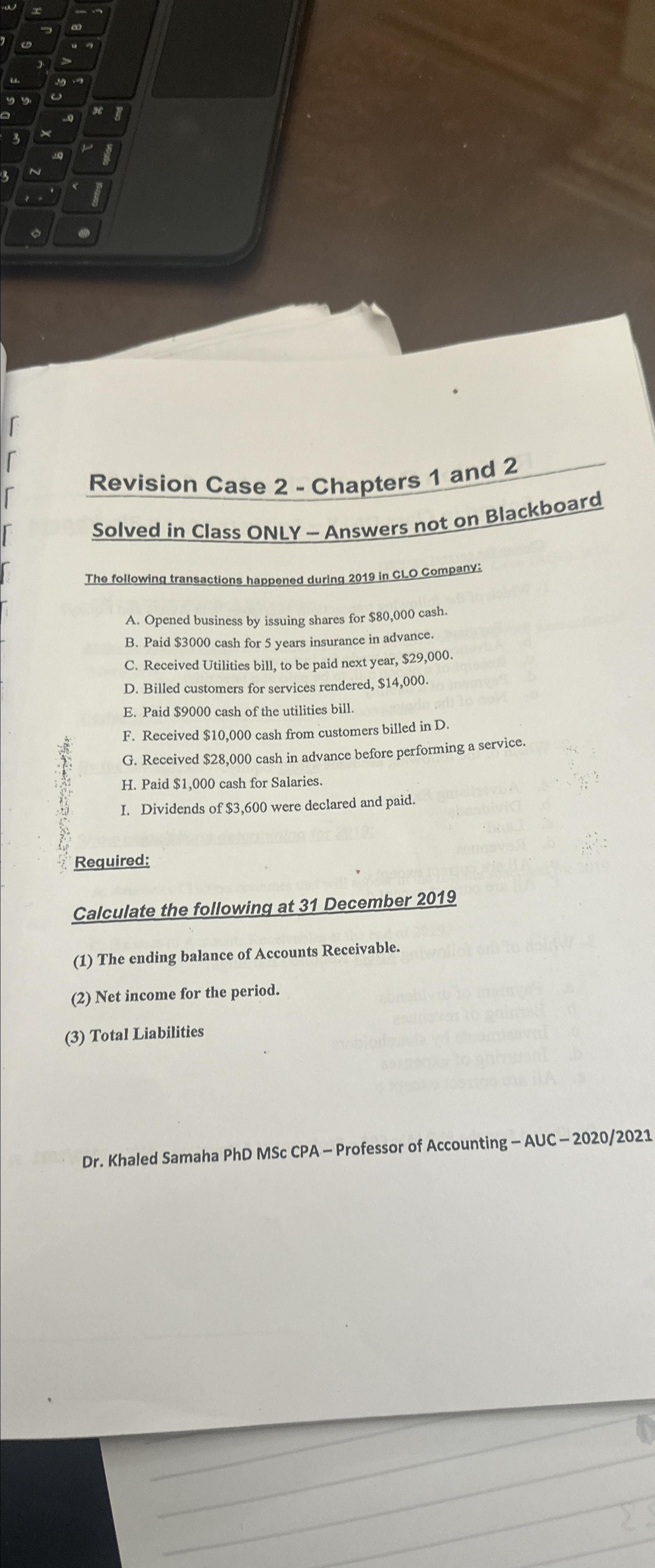  Revision Case 2- Chapters 1 and 2 Solved in Class ONLY