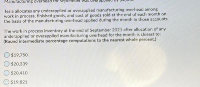 the following data for the month of September 2021. The direct materials,