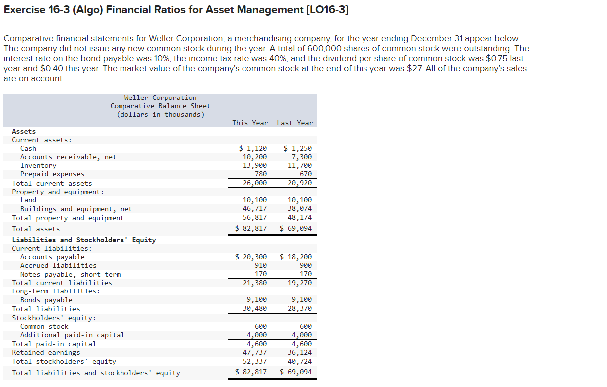 3) please answer. I will give a good rate Exercise 16-3 (Algo)