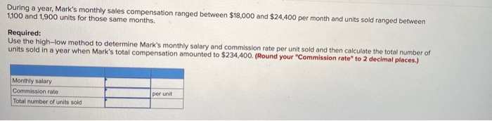  During a year, Mark's monthly sales compensation ranged between $18,000 and