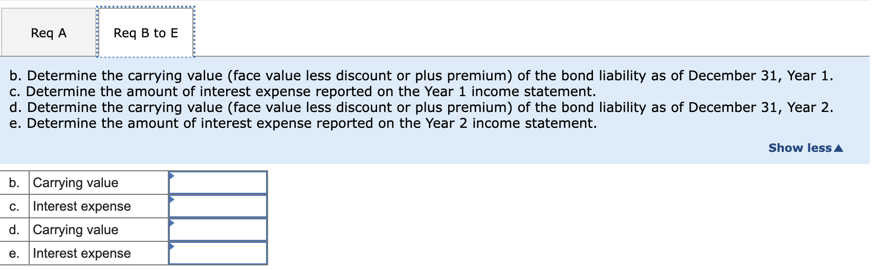 premium) of the bond liability as of December 31 , Year 1