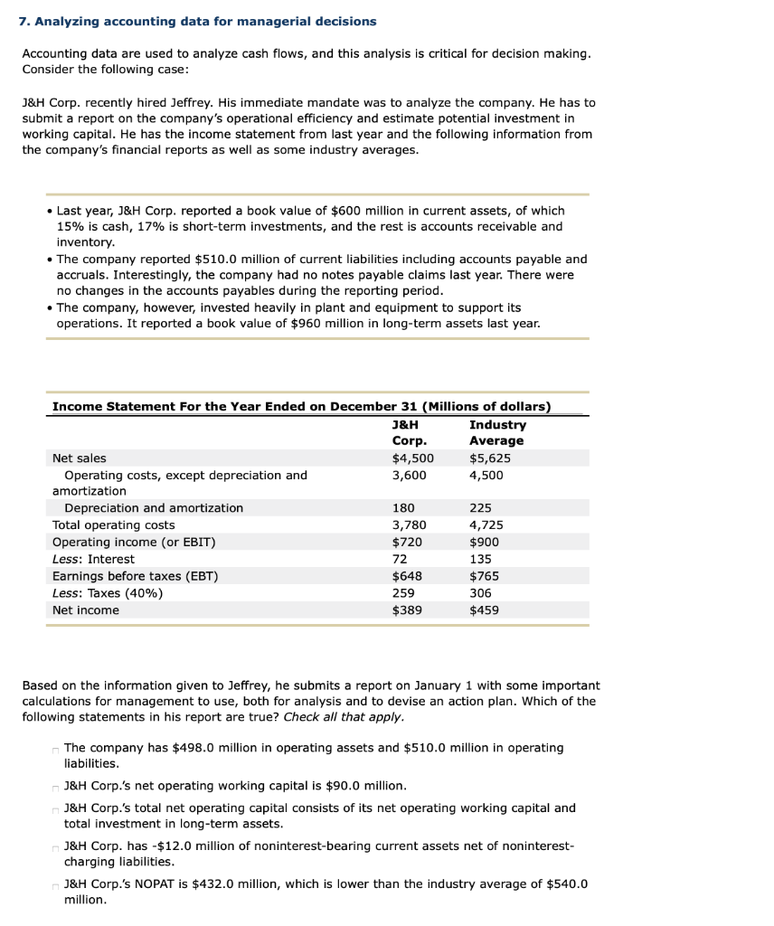 ****PLEASE HELP**** 7. Analyzing accounting data for managerial decisions Accounting data are