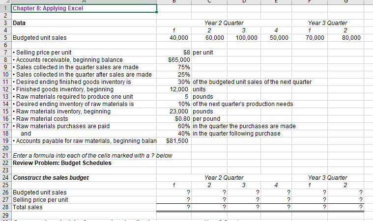 Please help fill in the Question marks 1 Chapter 8: Applying