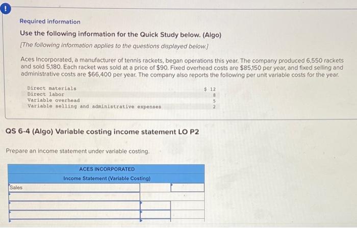  0 Required information Use the following information for the Quick Study
