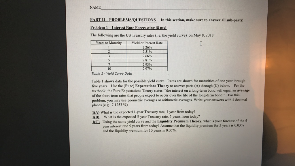  NAME PART II-PROBLEMS/QUESTIONS In this section, make sure to answer all