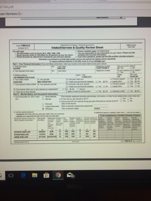 Valerie Sinclair Using the tax software, complete the tax return, including Form