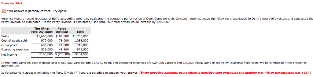  Exercise 26-7 Your answer is partially correct. Try again. Veronica Mars,