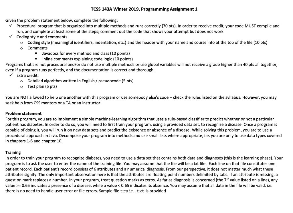 How can I write this in java? TCSS 143A Winter 2019, Programming
