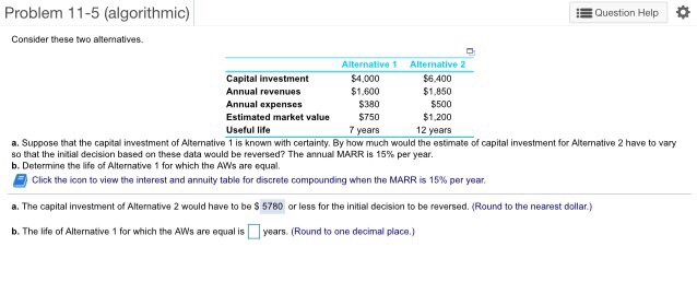 Im trying to figure out part B Problem 11-5 (algorithmic) Question Help