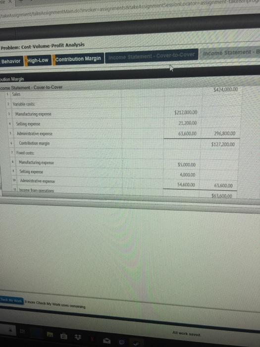 Sales Mux Margin Review the contribstion marain income statements tor Cover to-Cover