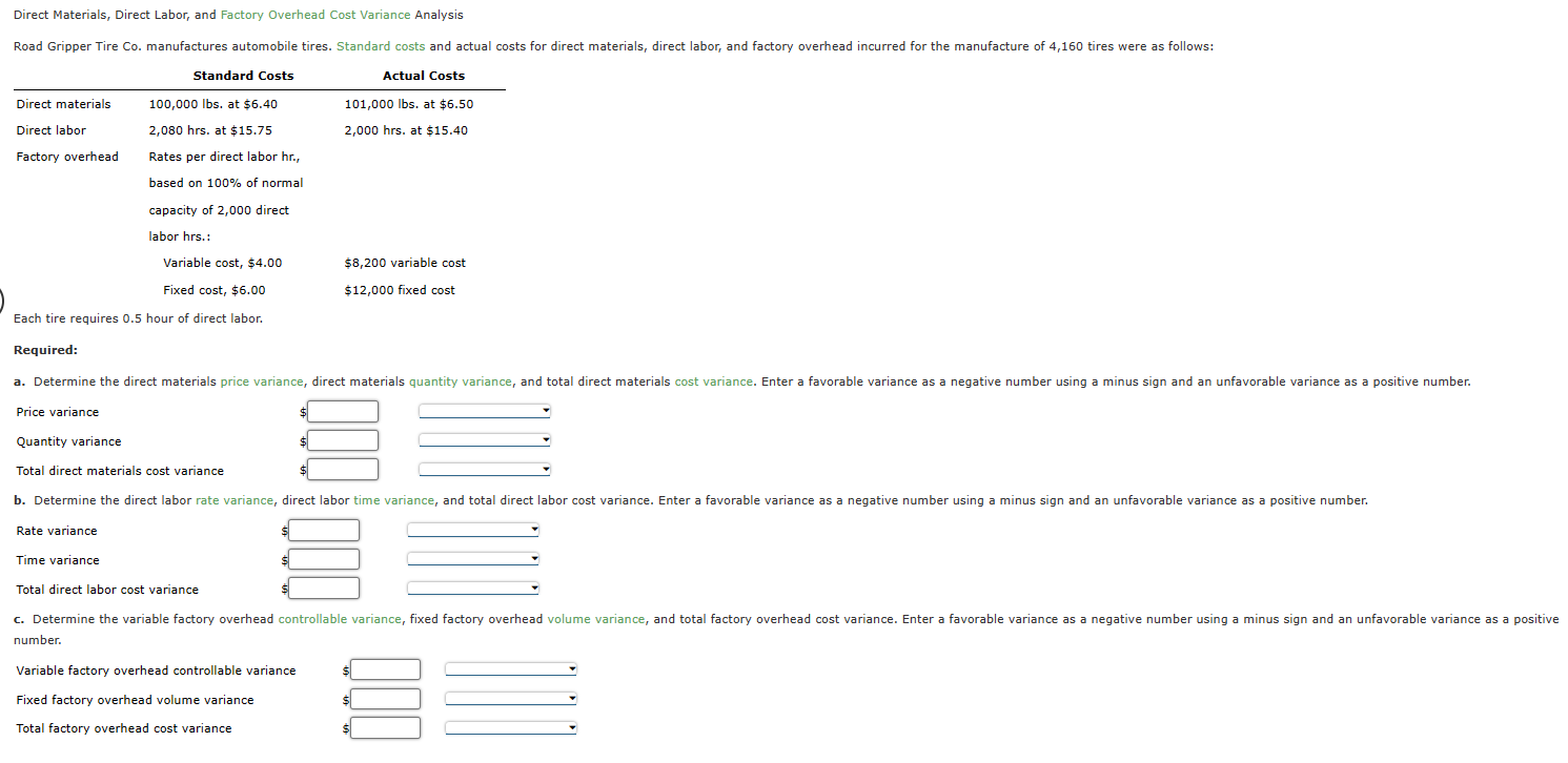  Direct Materials, Direct Labor, and Factory Overhead Cost Variance Analysis Road