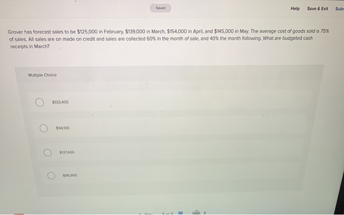  Seved Help Save & Exit Subr Grover has forecast sales to