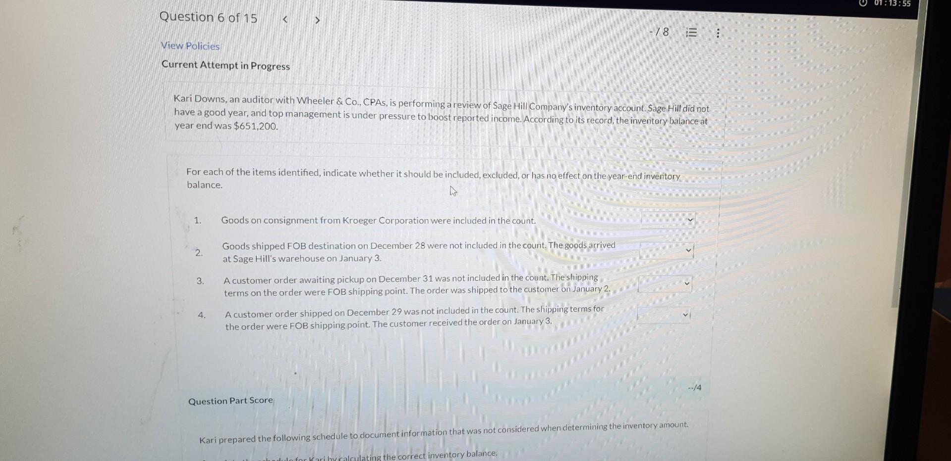  Kari Downs, an auditor with Wheeler \& Co., CPAs, is performing