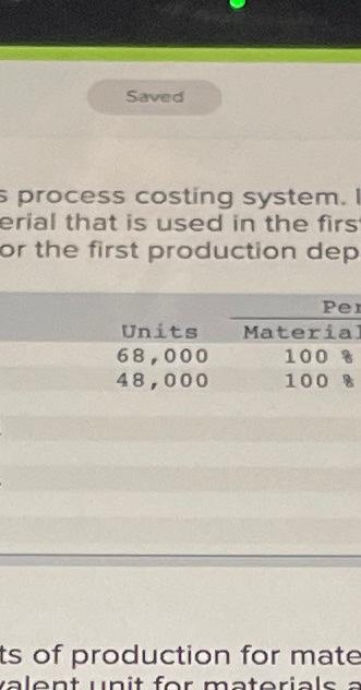 the first production dep ts of production for mate Required: 1. Calculate