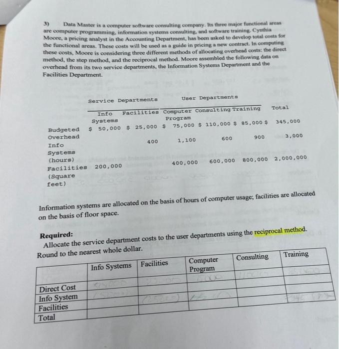  3) Data Master is a computer software consulting company. Its three