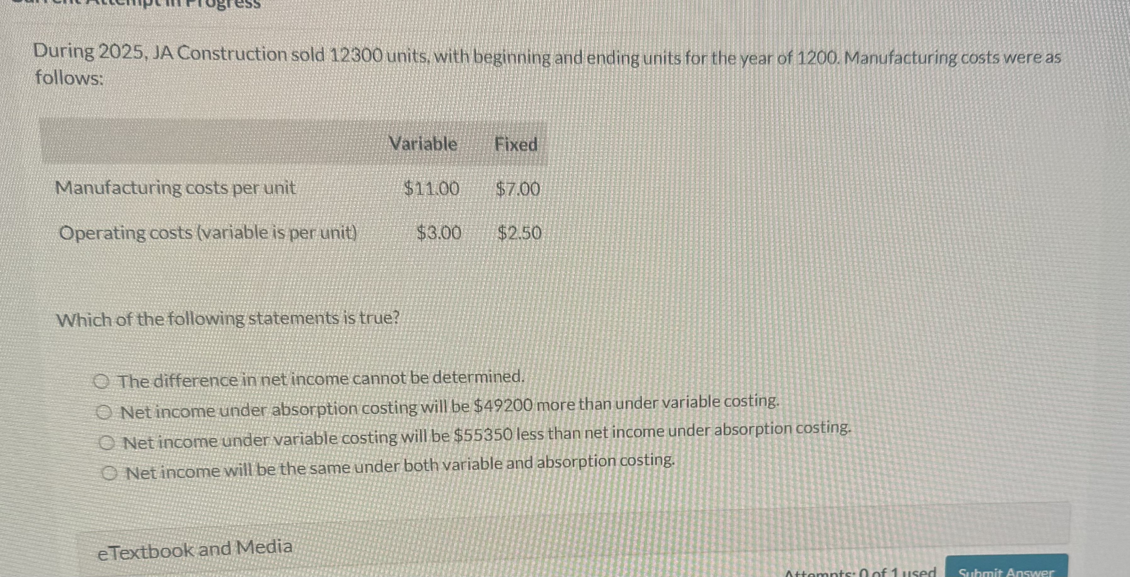  During 2025, JA Construction sold 12300 units, with beginning and ending