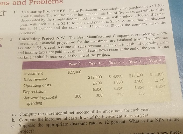 Please solve these two finance questions ns and Problems Calculating Project
